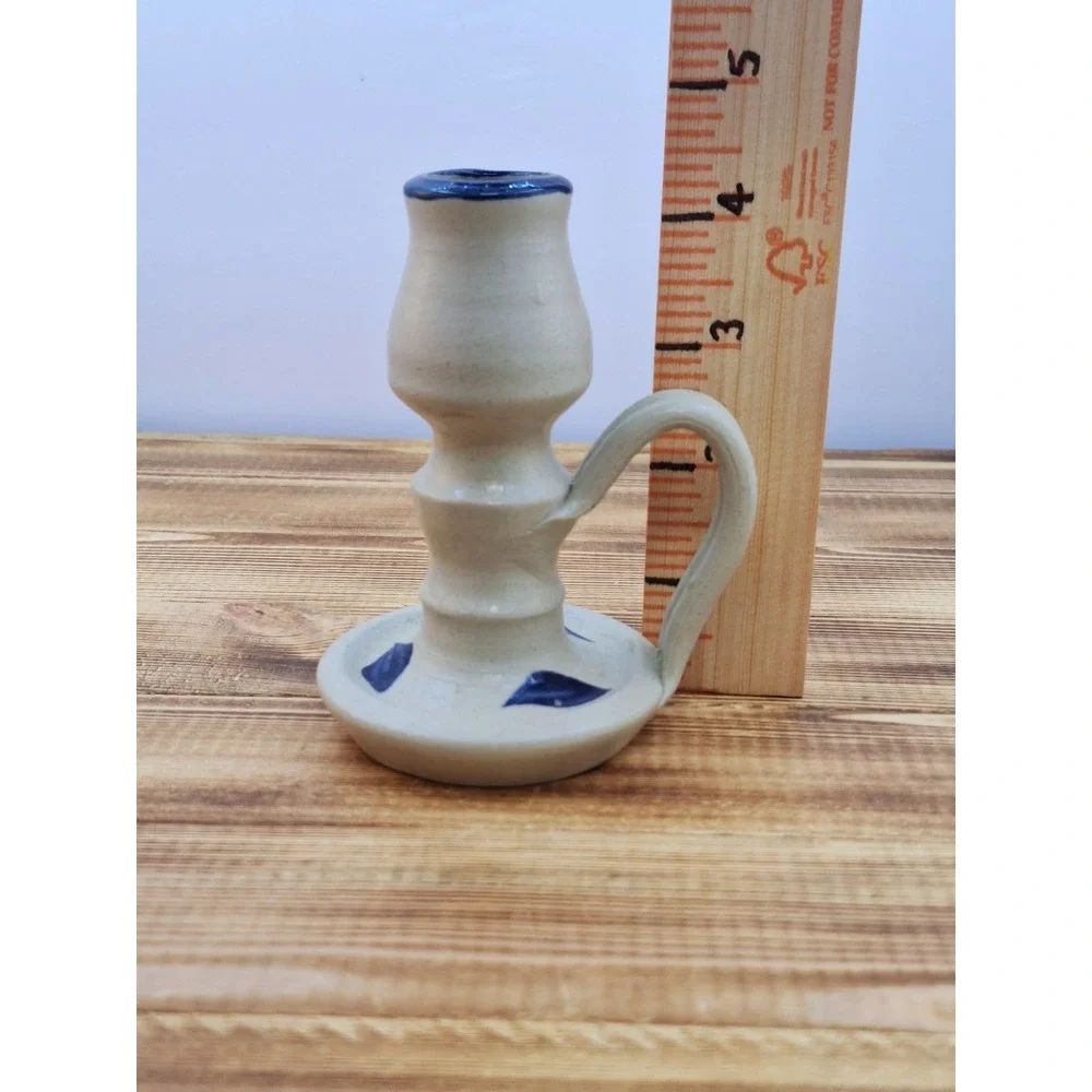 WPF Williamsport Pottery‎ Factory Candleholder 2000 Blue Leaf Design